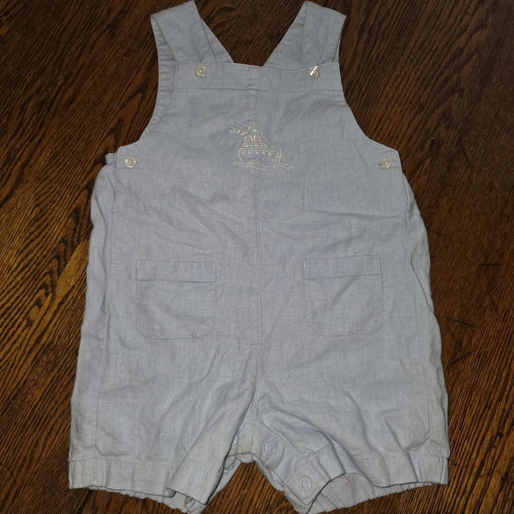 CLASS CLUB 24M Linen Baby Outfit Blue White Nautical Summer Casual beach vintage